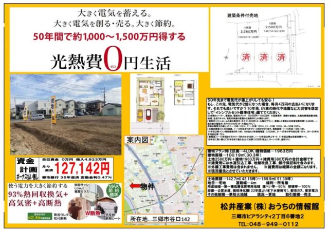 【成約御礼】売地 埼玉県三郷市谷口 51.39坪 2280万円 新和小校区 三郷中央駅徒歩13分