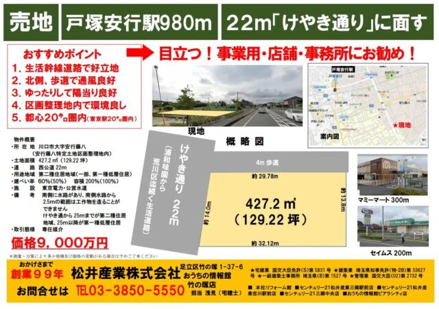 【成約御礼】売土地 埼玉県川口市 129.22坪 9000万円