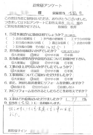 【埼玉県吉川市】M様リフォームアンケート